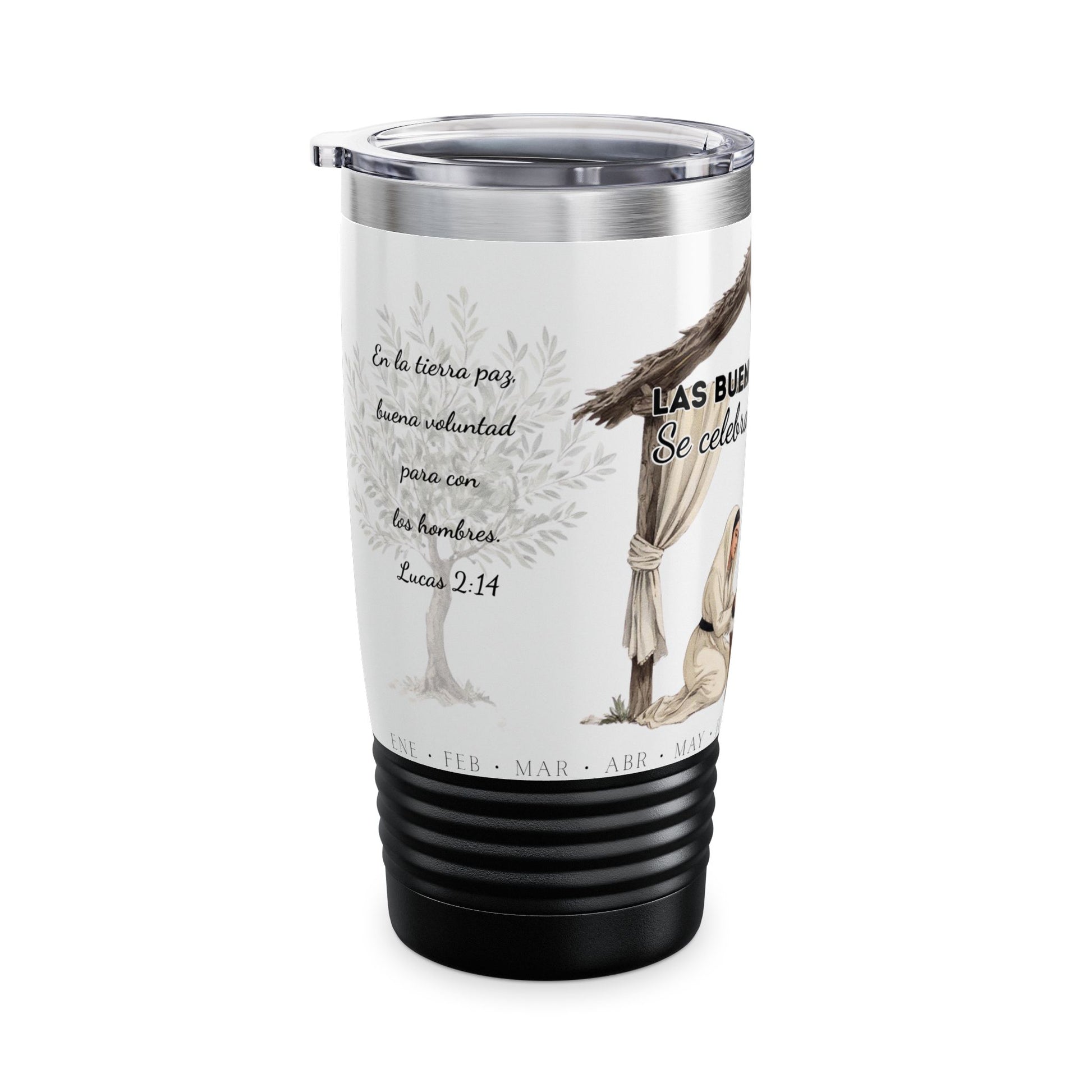 Nativity Ringneck Tumbler Year Round Use— Spanish "¡Las buenas noticias se celebran todo el año!" 20oz