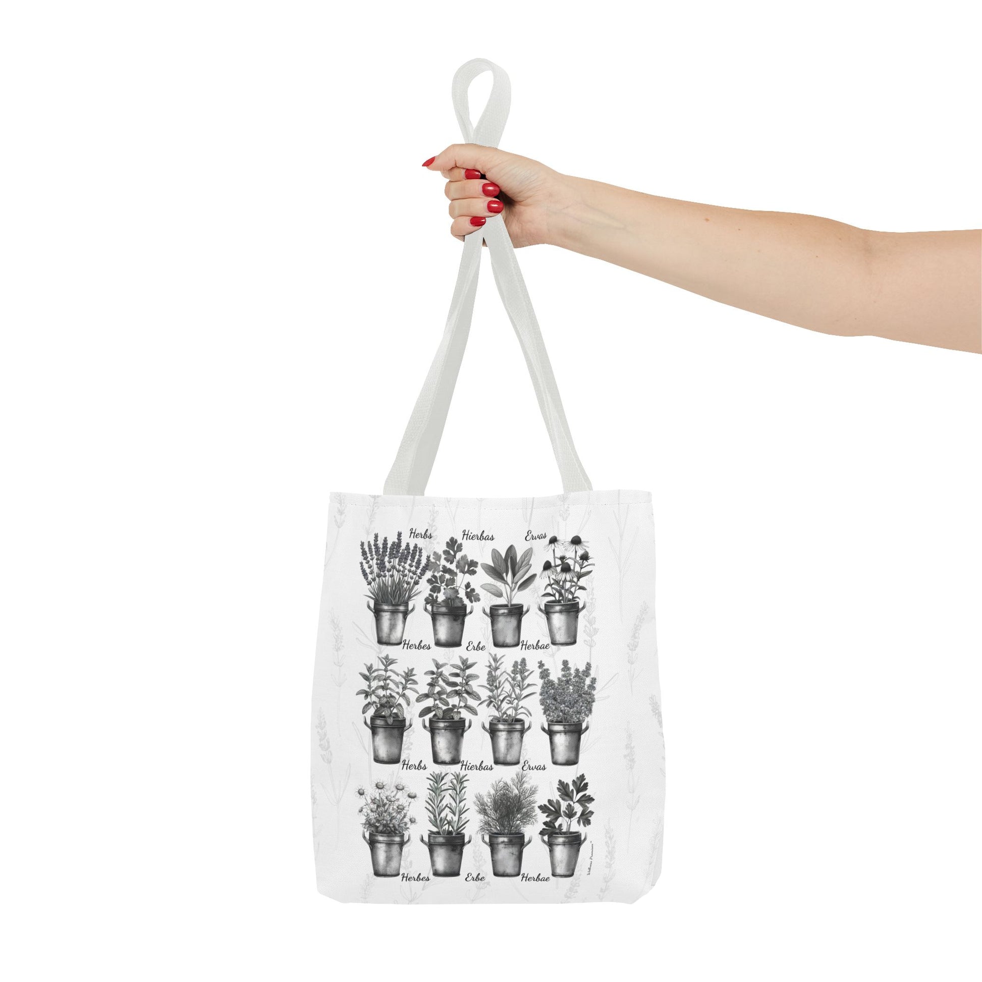 6 Language Black & White Herbal Garden Tote Bag | Botanical Shopping Tote | Eco-Friendly Grocery Bag, Plant Lover Gift, Garden Decor, Mothers Day