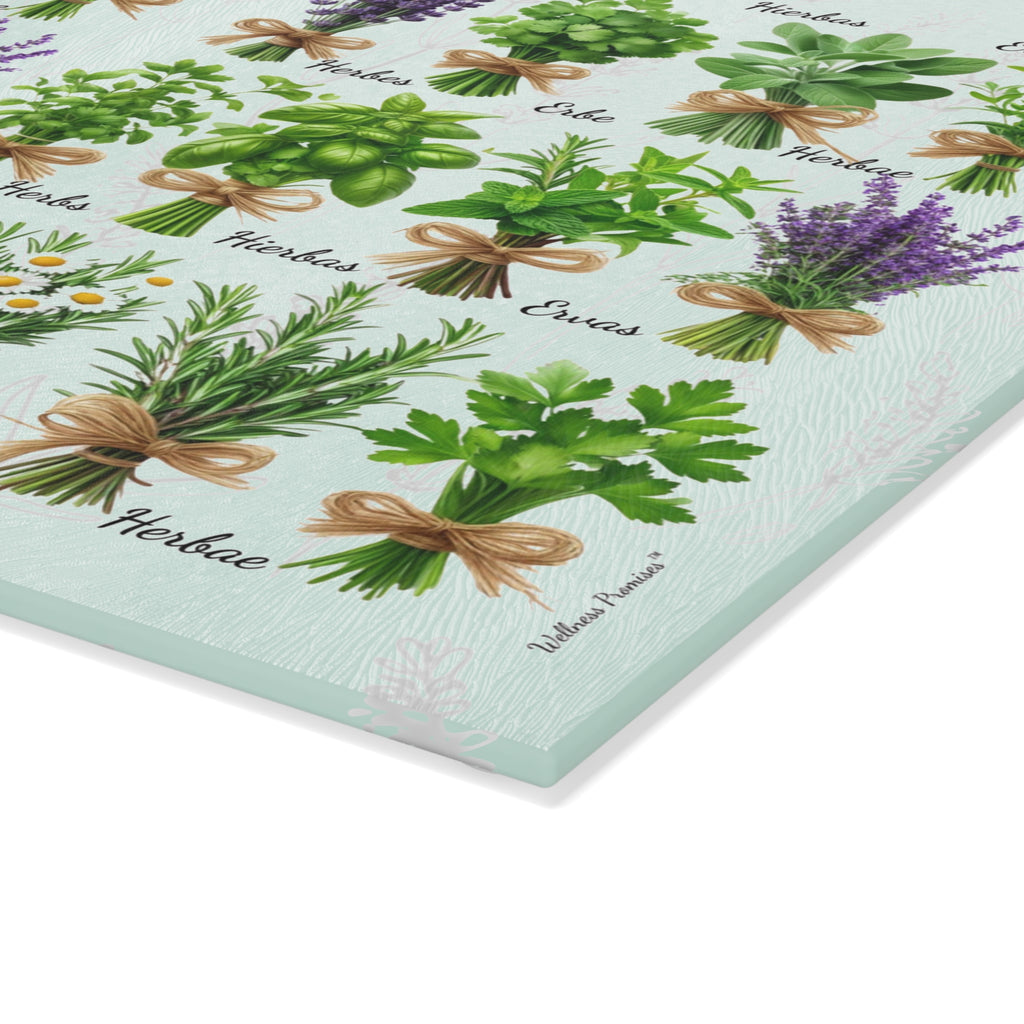 Herb Garden Glass Cutting Board, Kitchen Decor, Gift for Home Chefs, Mother's Day, Cooking Essentials, Plant Lover Gift