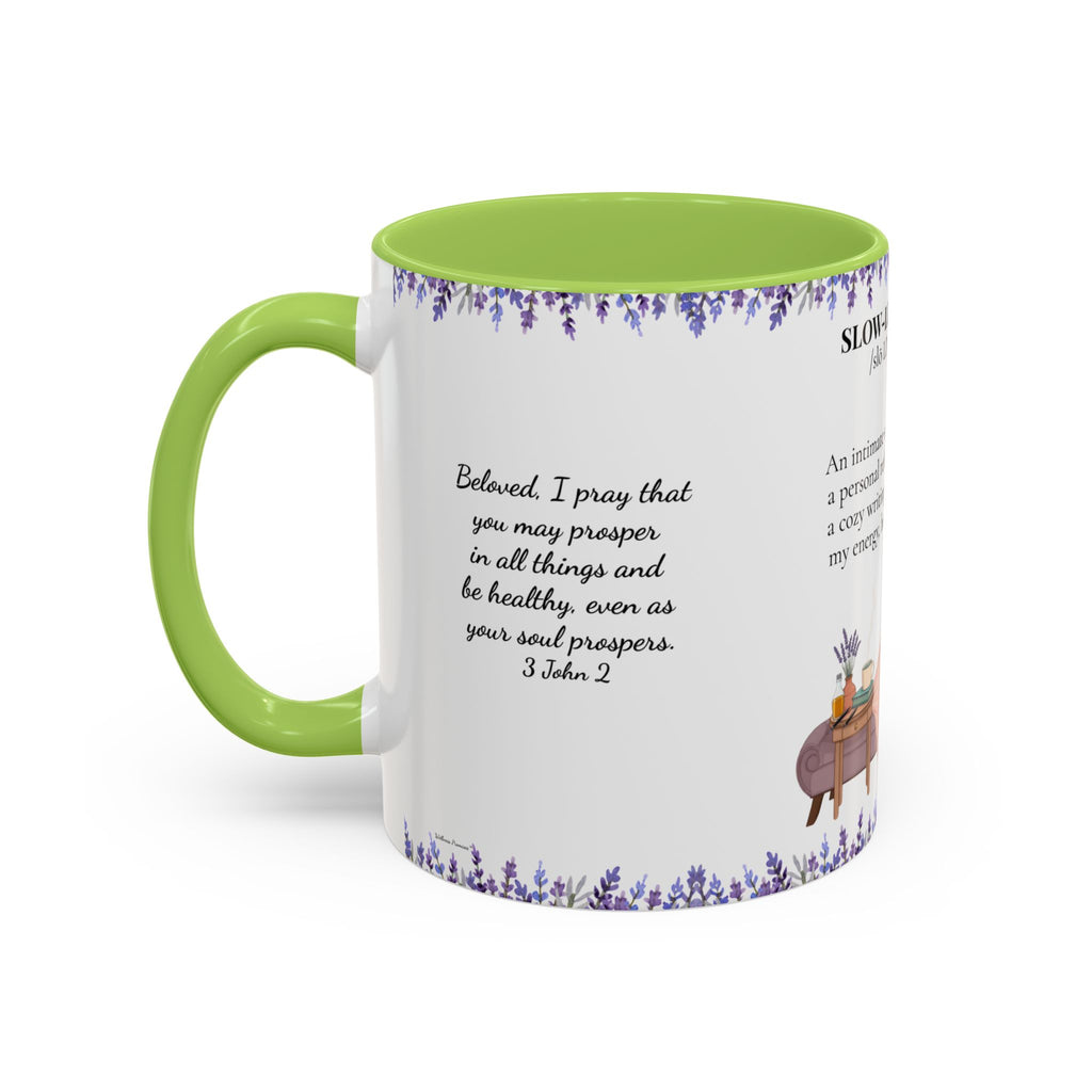 Slow-Living Corner Accent Coffee/Tea Mug — Inspirational Christian Relaxation Lavender (11/15oz)
