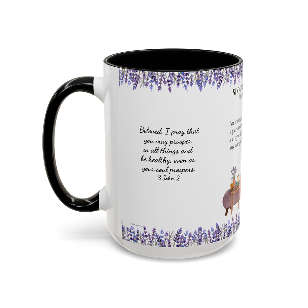 Slow-Living Corner Accent Coffee/Tea Mug — Inspirational Christian Relaxation Lavender (11/15oz)