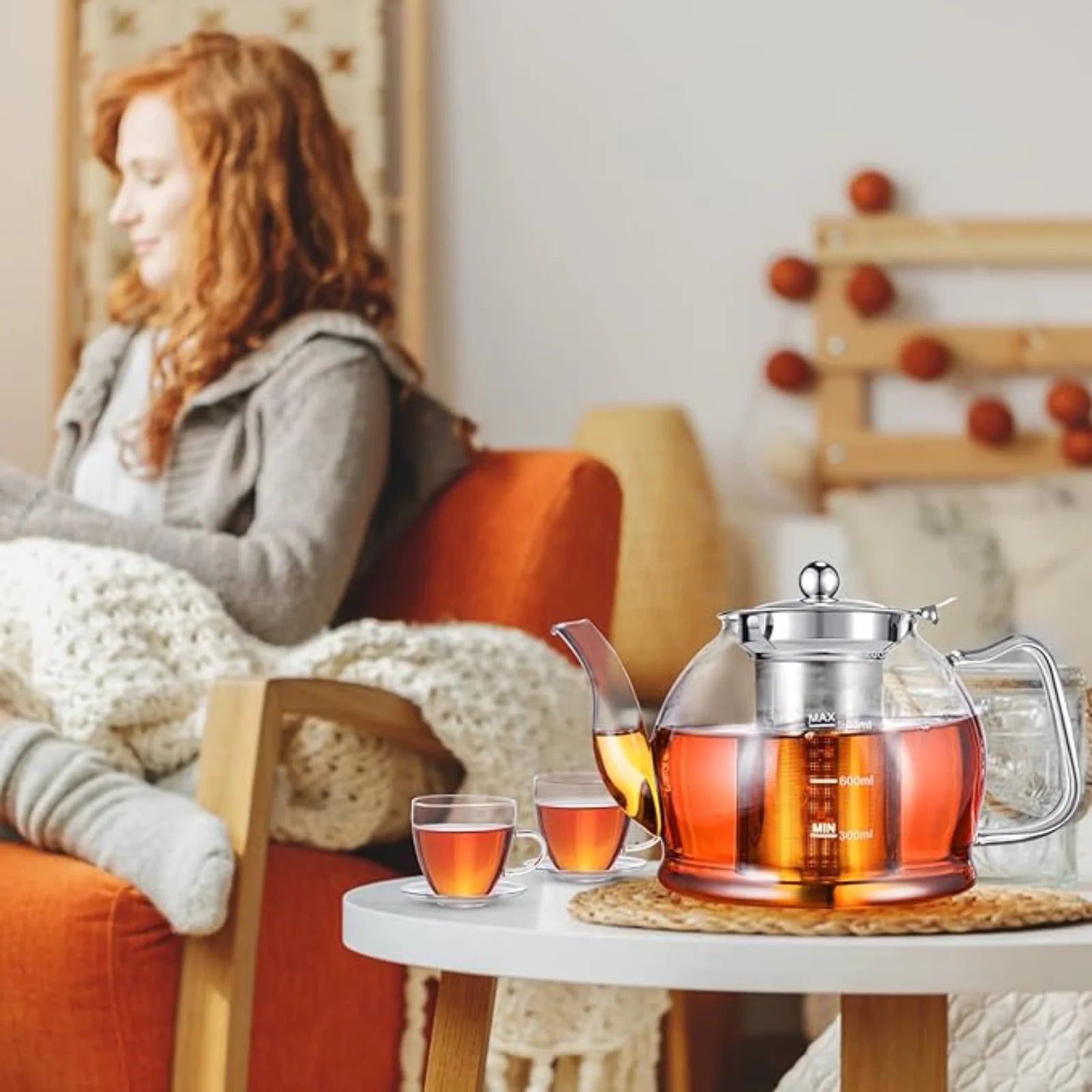 1200Ml Glass Teapot Set, with Removable Stainless Steel Infuser and 4 Glass Tea Cups, Stovetop Safe Teapot Gift Set, Blooming and Loose Leaf Glass Pitcher