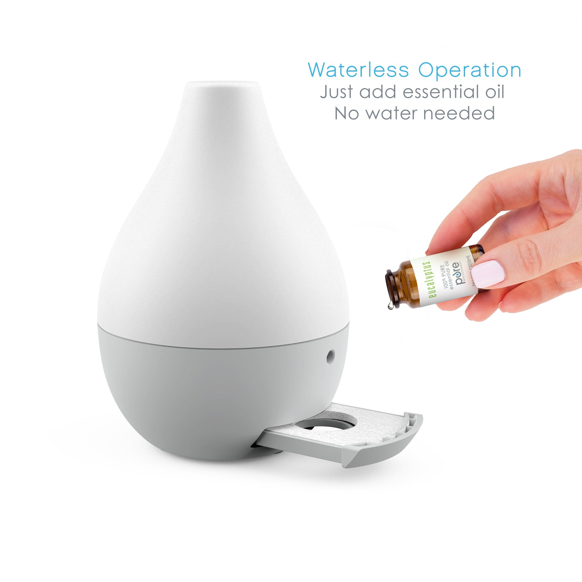 Purespa Drop USB Aroma Diffuser - Waterless Essential Oil Fan Diffuser with 3 Reusable Scent Pads, USB Power Cable, and Color-Changing Mood Light - Ideal for Travel and Small Spaces