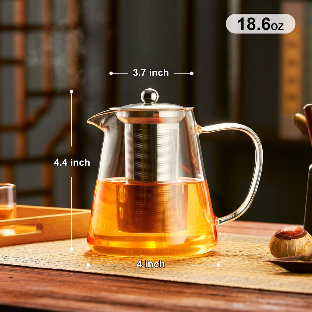 32Oz/ 950ML Borosilicate Glass Stovetop Teapot with Removable 18/8 Stainless Steel Inf for Blooming & Loose Leaf Tea, Camping & Travel