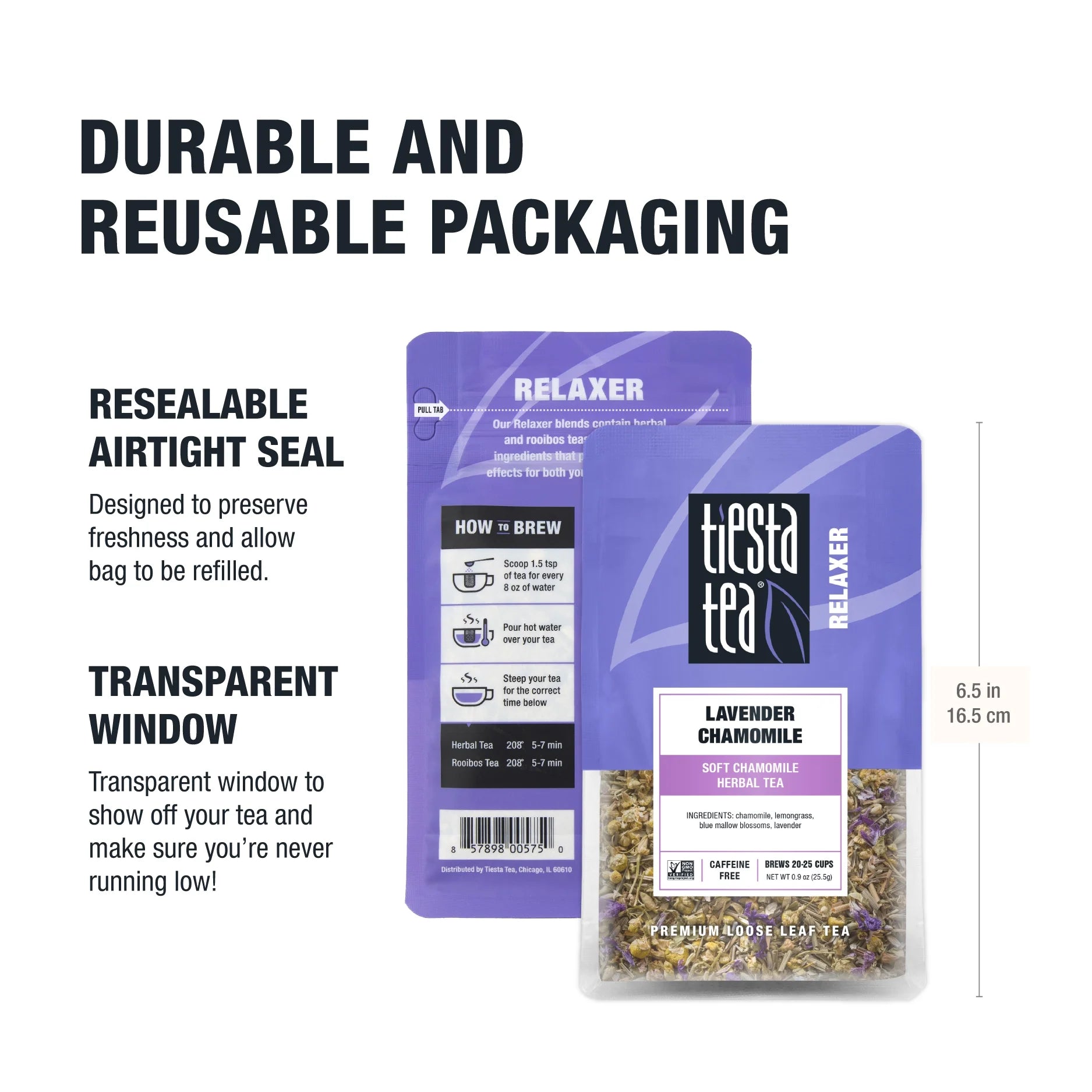 - Lavender Chamomile, Relaxer Loose Leaf Herbal Tea, Caffeine Free, Gmo-Free, Make Hot or Iced Tea & Brews up to 25 Cups - (0.9 Ounce X 6 ) Resealable Pouch