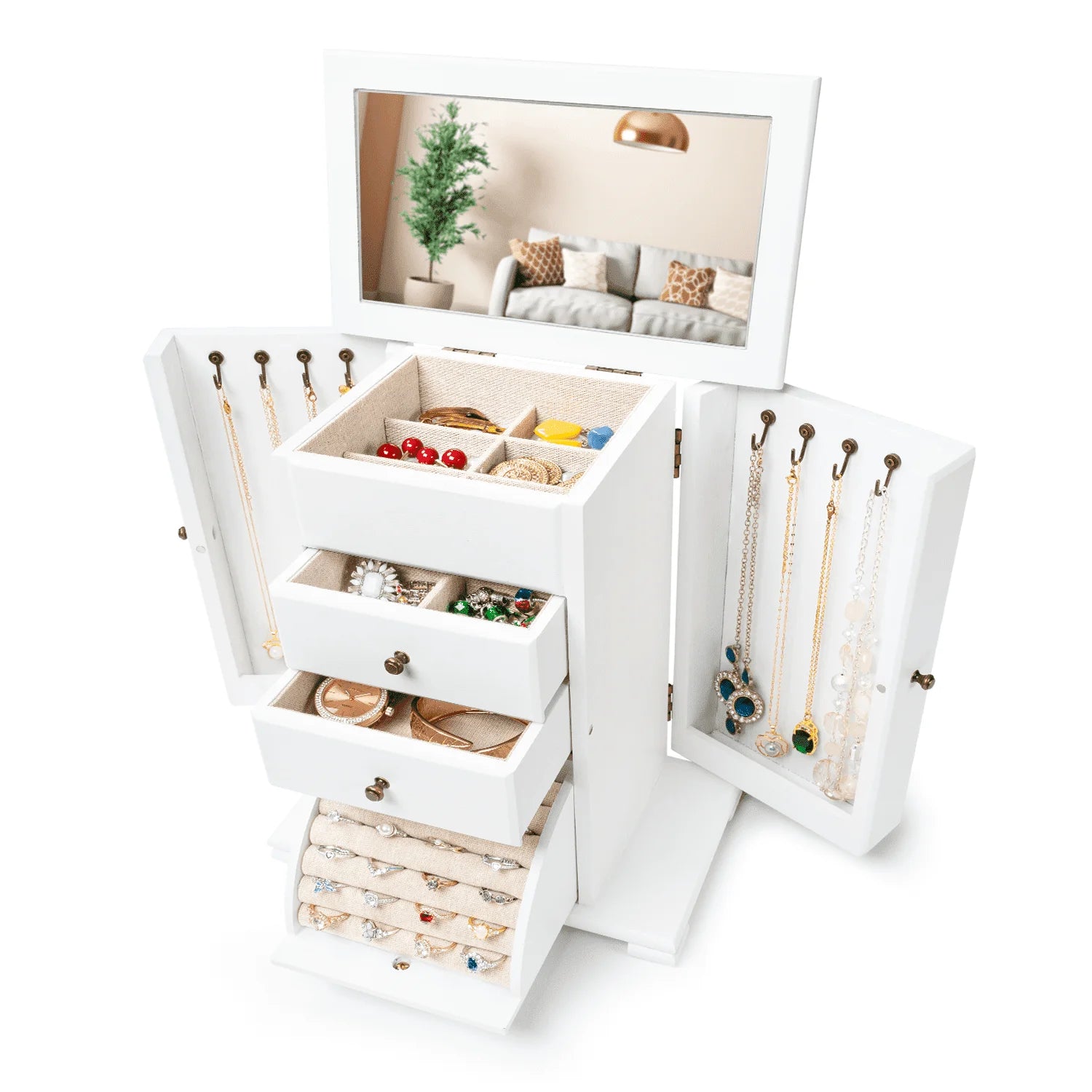 Jewelry Box, Wooden Jewelry Boxes for Women, Jewelry Organizer Box Display for Rings Earrings Necklaces Bracelets,Weathered White