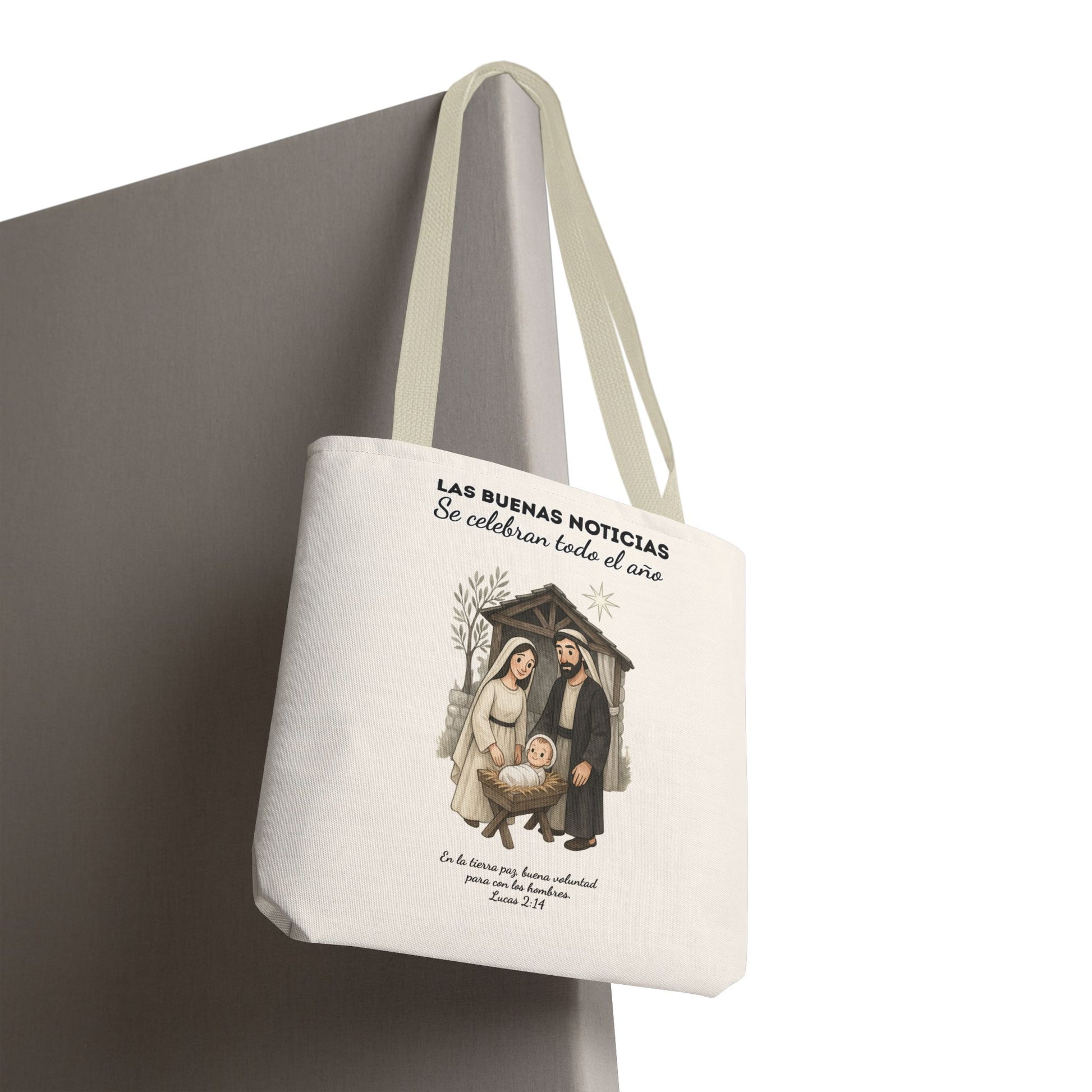 Nativity Tote Bag Year Round (Cream Color)  — "Las Buenas Noticias" Spanish Nativity Tote