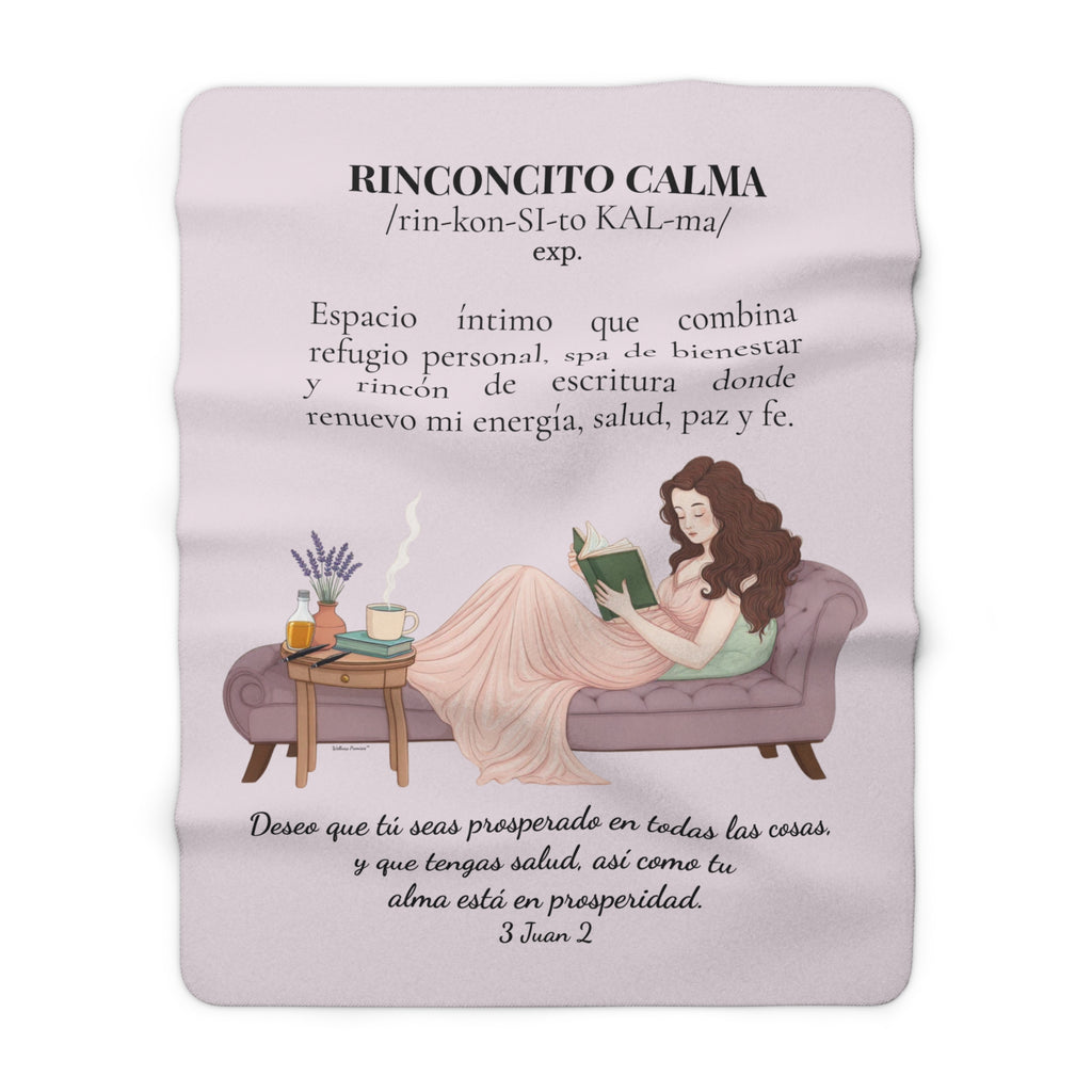 Sherpa Blanket - "Rinconcito Calma" Cozy Spanish Bible Self-Care Throw with Reading Girl Design