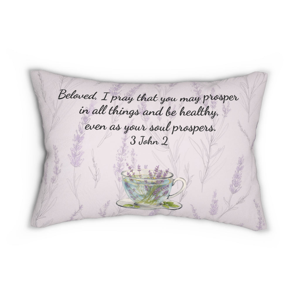 “Slow-Living Corner” & Lavender Reading Nook Lumbar Pillow — Cozy Prayer Blessing (Pink)