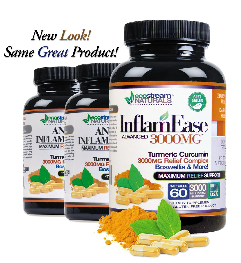 All Natural Inflamease Turmeric Curcumin plus by  - Maximum Support 3000 Mg, Gluten-Free - 60 Supplement Pills