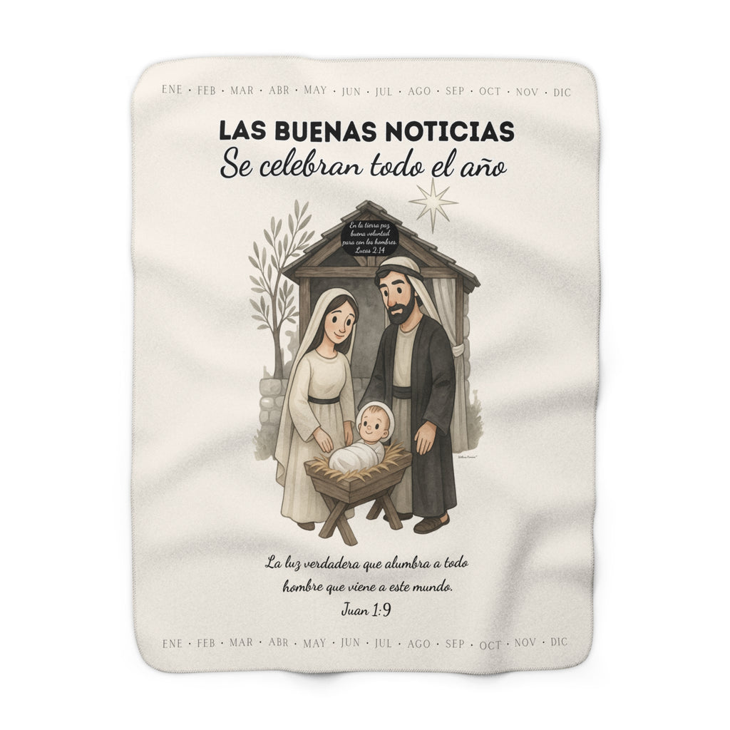 Sherpa Blanket — "Las Buenas Noticias" Natividad / Spanish Christmas Nativity Throw