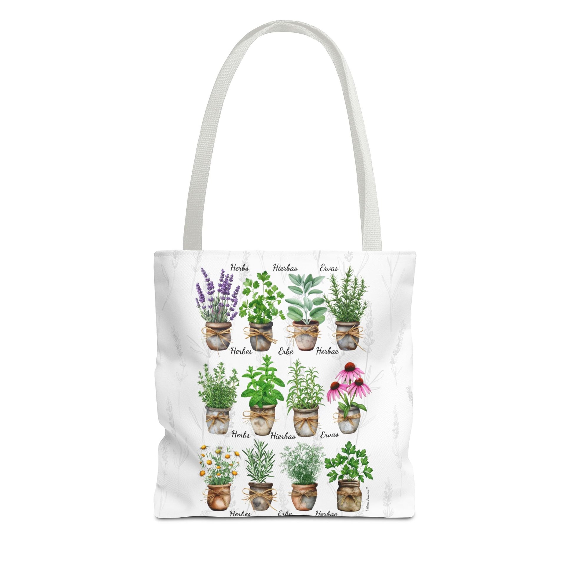 6 Language Watercolor Herbal Garden Tote Bag | Botanical Shopping Tote | Eco-Friendly Grocery Bag, Plant Lover Gift, Garden Decor, Mothers Day