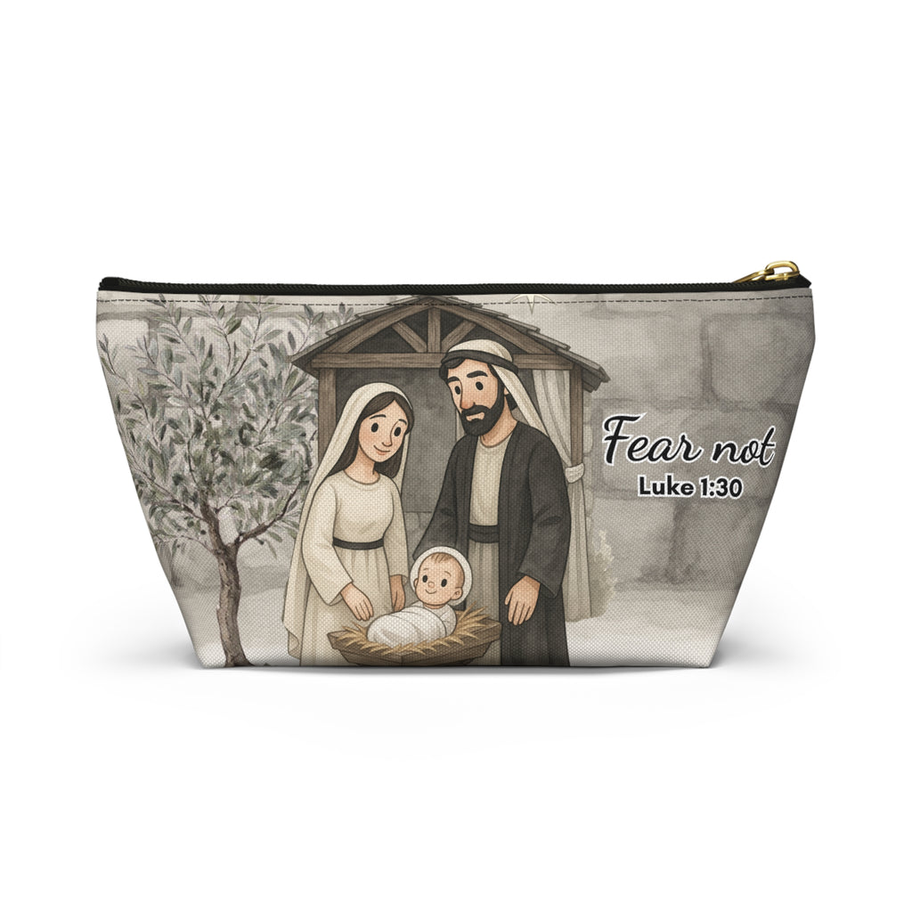 Nativity Accessory Pouch — "Celebrate Good News All Year" Nativity Scene Year Round Makeup Bag