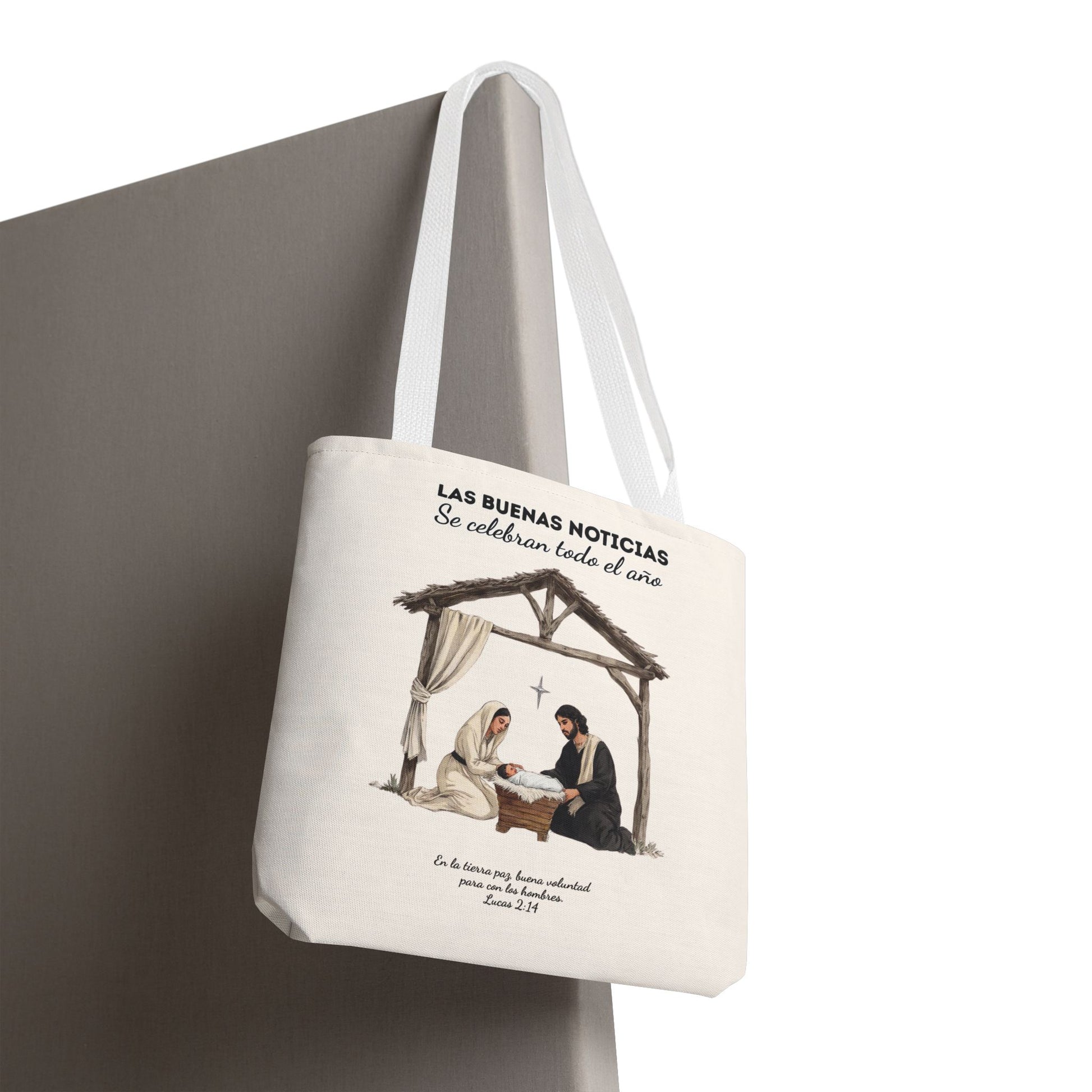 Nativity Tote Bag Year Round (Cream Color)  — "Las Buenas Noticias" Spanish Nativity Tote