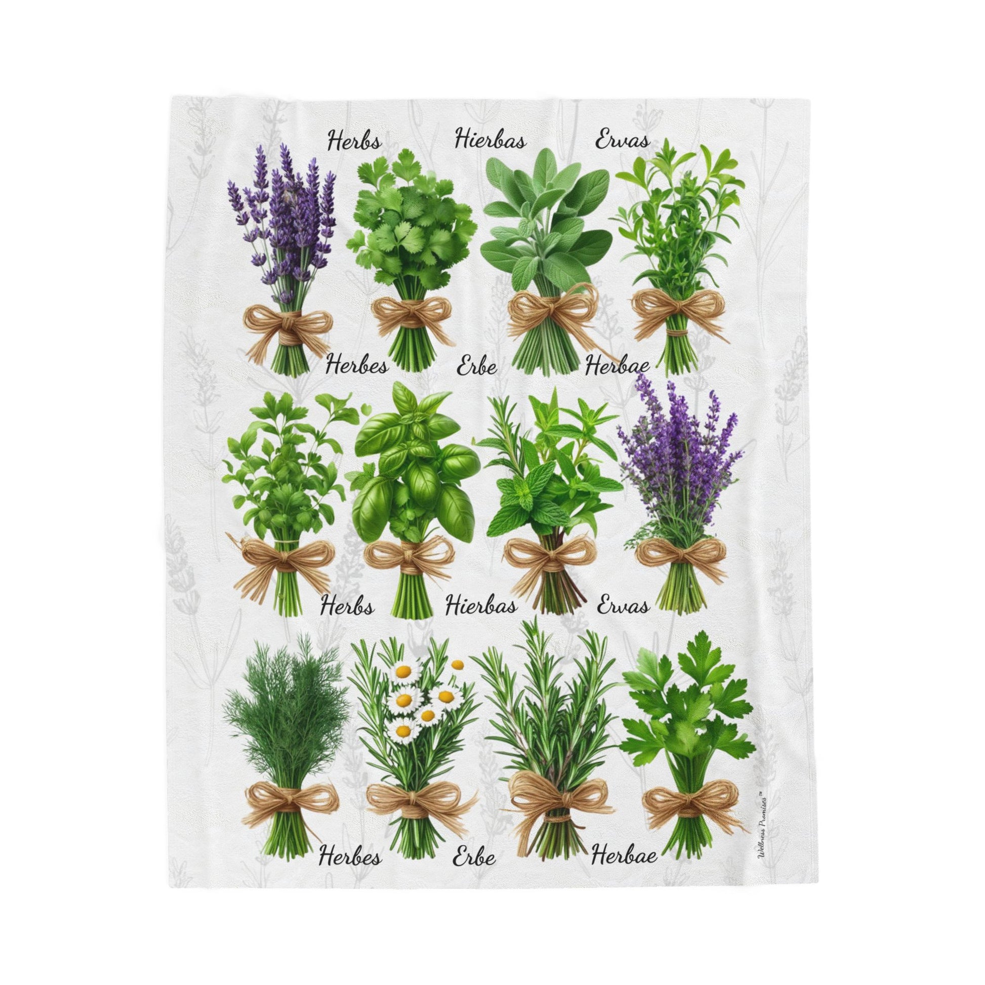 6 Languages Herbal Wellness Colorful Velveteen Plush Blanket | Cozy Home Decor, Perfect Gift for Gardeners, Plant Lovers, Housewarming, Relaxing Evenings