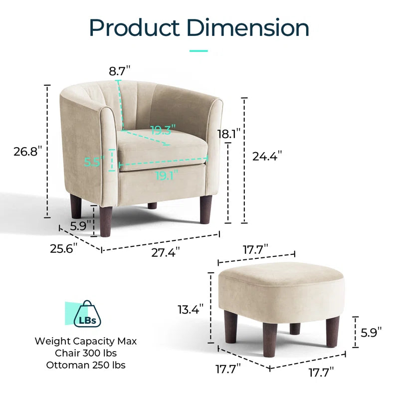 Torrence Upholstered Barrel Chair with Ottoman