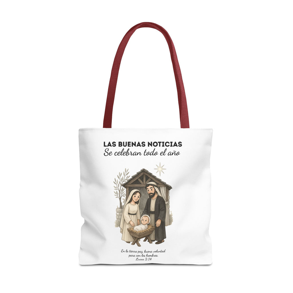 Nativity Tote Bag Year Round — (White Color) "Las Buenas Noticias" Spanish Nativity Tote