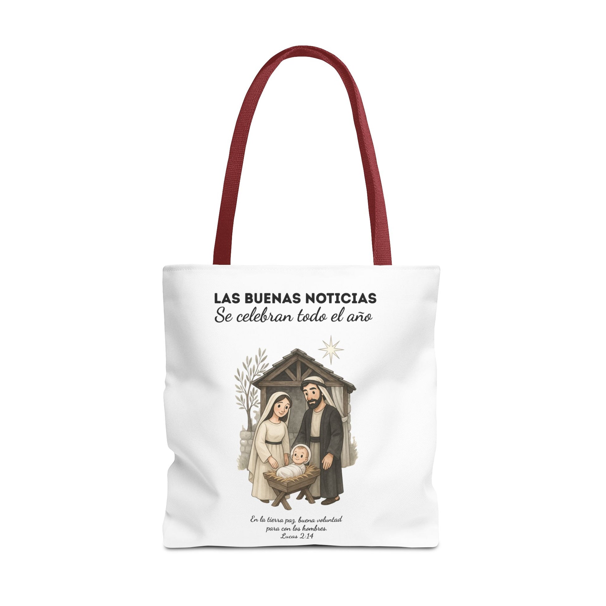 Nativity Tote Bag Year Round — (White Color) "Las Buenas Noticias" Spanish Nativity Tote