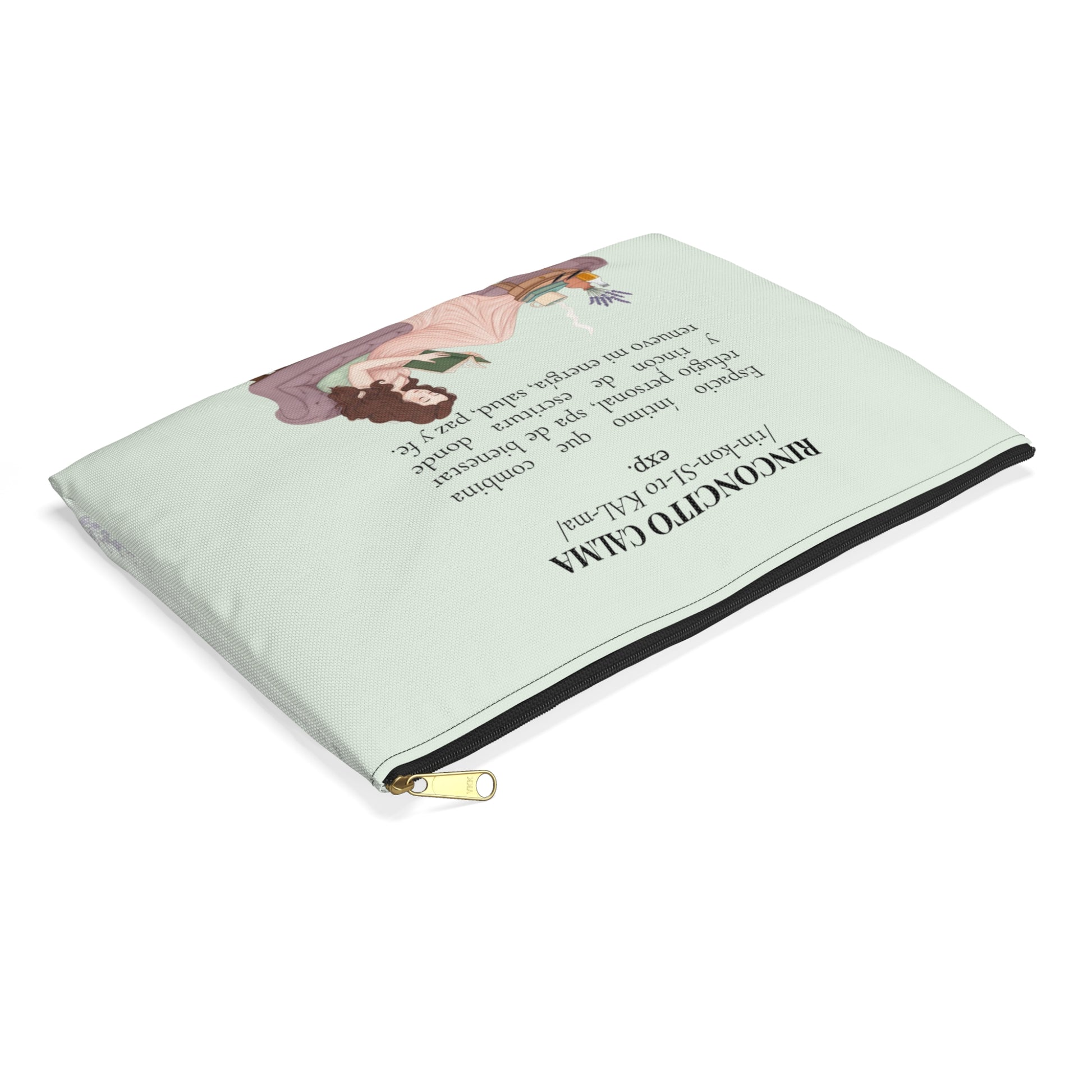 Accessory Pouch — Slow-Living Corner "Rinconcito Calma" & Lavender Tea Bible Quote (Mint Green, Spanish)
