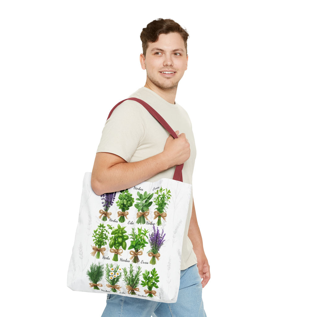 6 Language Herbal Garden Tote Bag | Botanical Shopping Tote | Eco-Friendly Grocery Bag, Plant Lover Gift, Garden Decor, Mothers Day