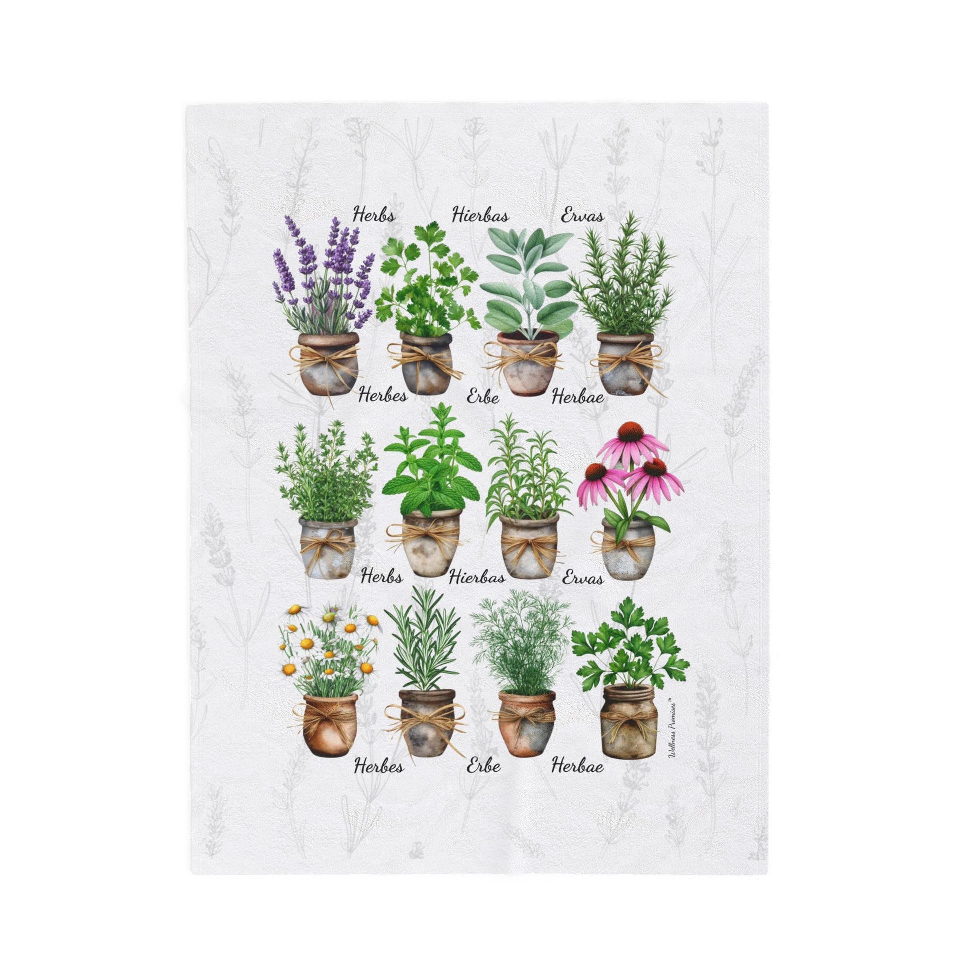 6 Languages Herbal Wellness Watercolor Velveteen Plush Blanket | Cozy Home Decor, Perfect Gift for Gardeners, Plant Lovers, Housewarming, Relaxing Evenings