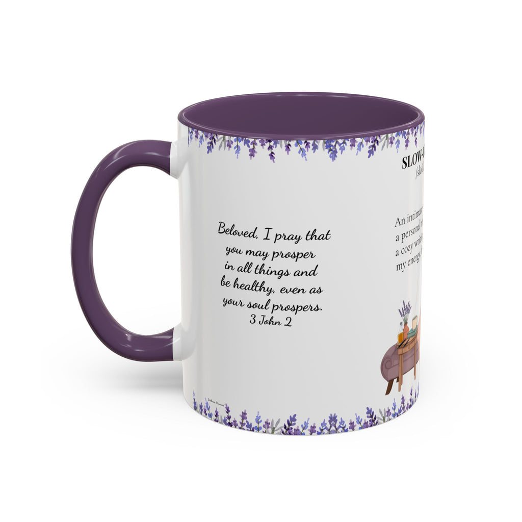 Slow-Living Corner Accent Coffee/Tea Mug — Inspirational Christian Relaxation Lavender (11/15oz)