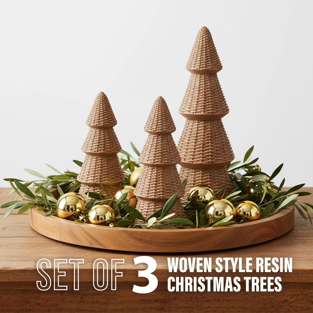 3Pcs Tabletop Christmas Tree Woven Resin Christmas Trees for Christmas Decor Indoor, Christmas Table Decor, Khaki