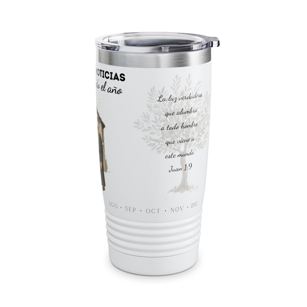 Nativity Ringneck Tumbler Year Round Use— Spanish "¡Las buenas noticias se celebran todo el año!" 20oz