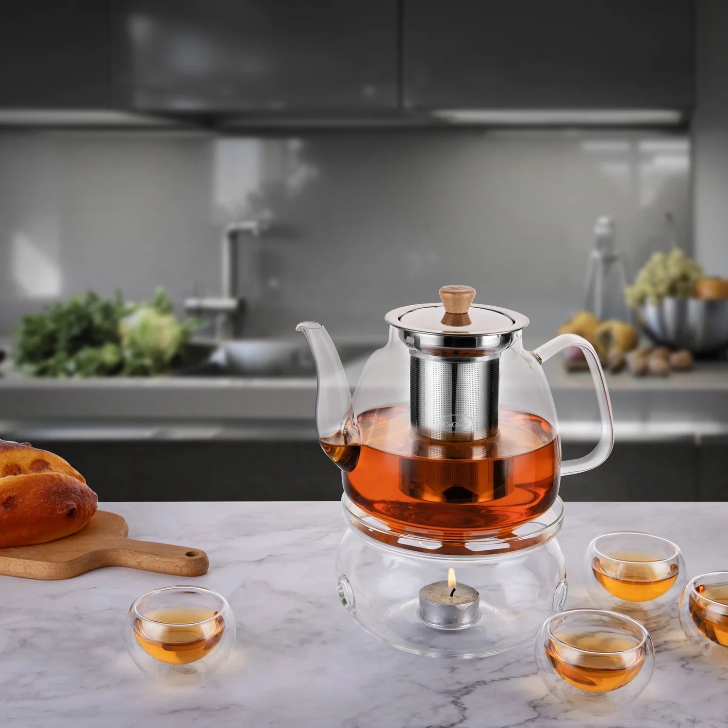 37.5Oz/1100Ml Glass Teapot with Infuser, Clear Glass Tea Kettle with Removable Stainless Steel Strainer, Stovetop Safe Glass Teapot for Blooming and Loose Leaf Tea