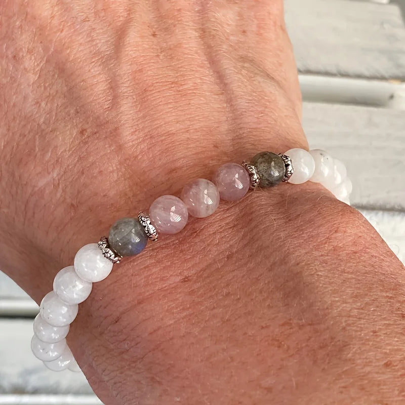 1pc/Moonstone, Labradorite and Rose Quartz Stone Beaded Bracelet