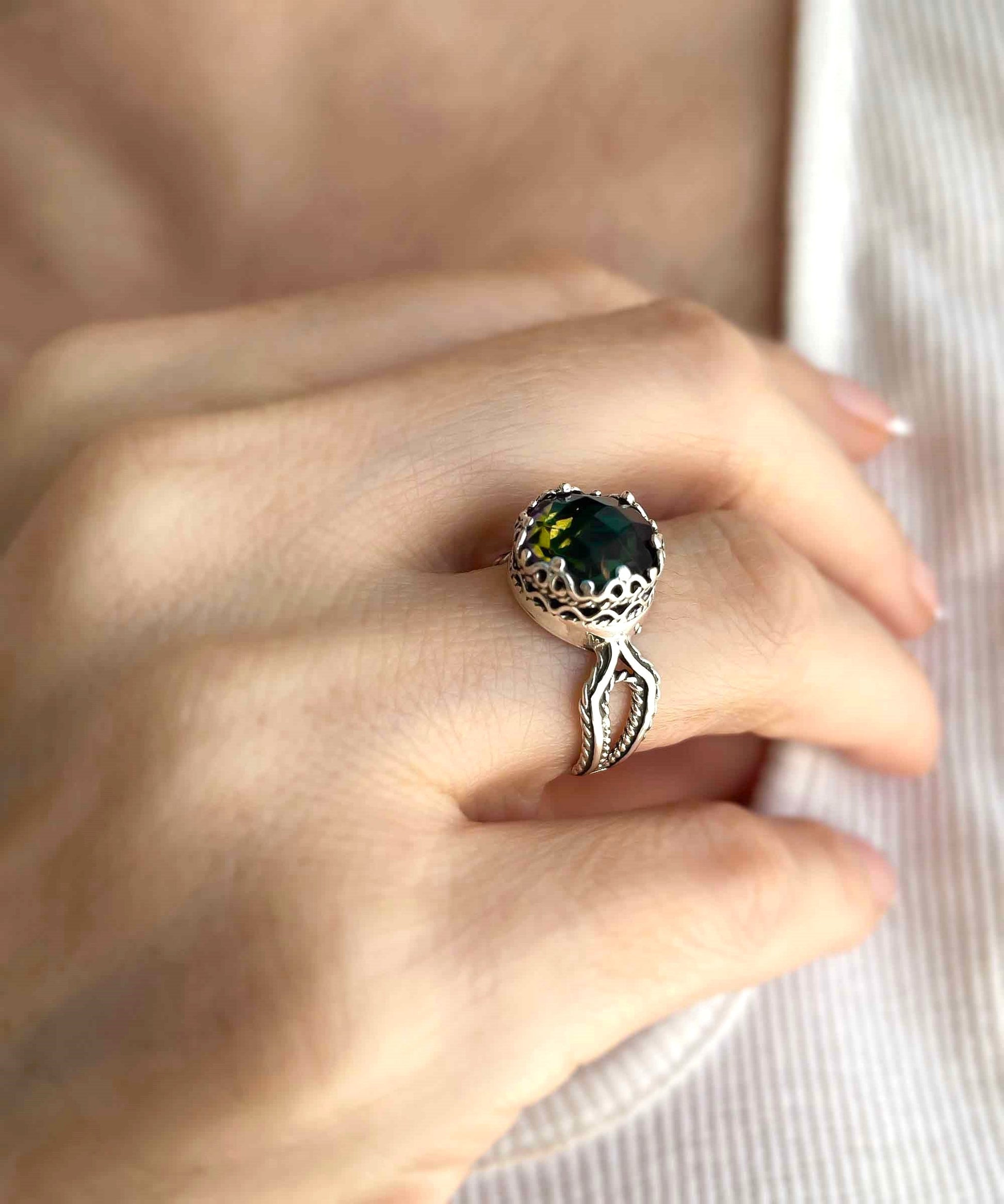 Alexandrite Gemstone Women Sterling Silver Cocktail Ring