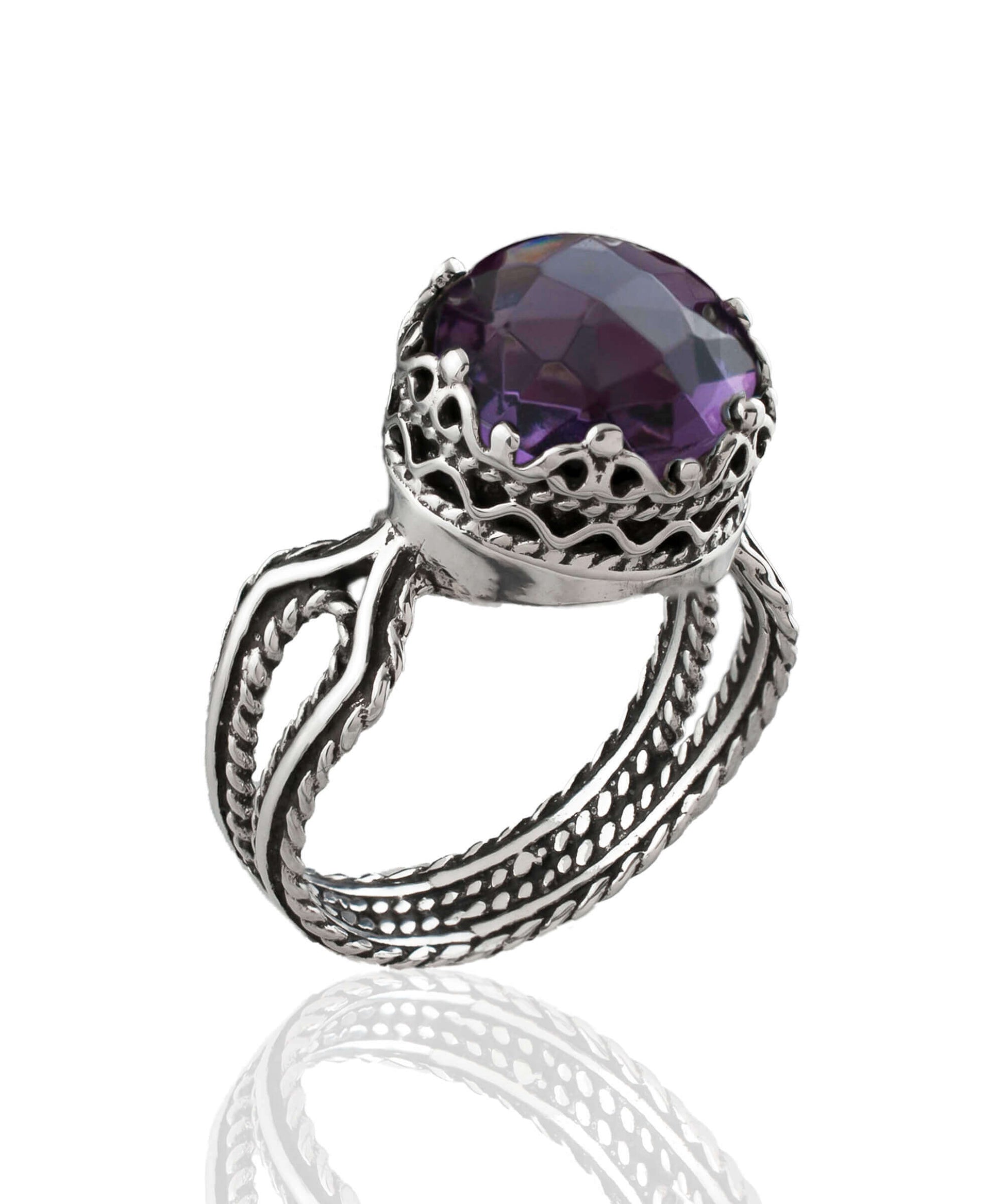 Amethyst Gemstone Women Sterling Silver Cocktail Ring