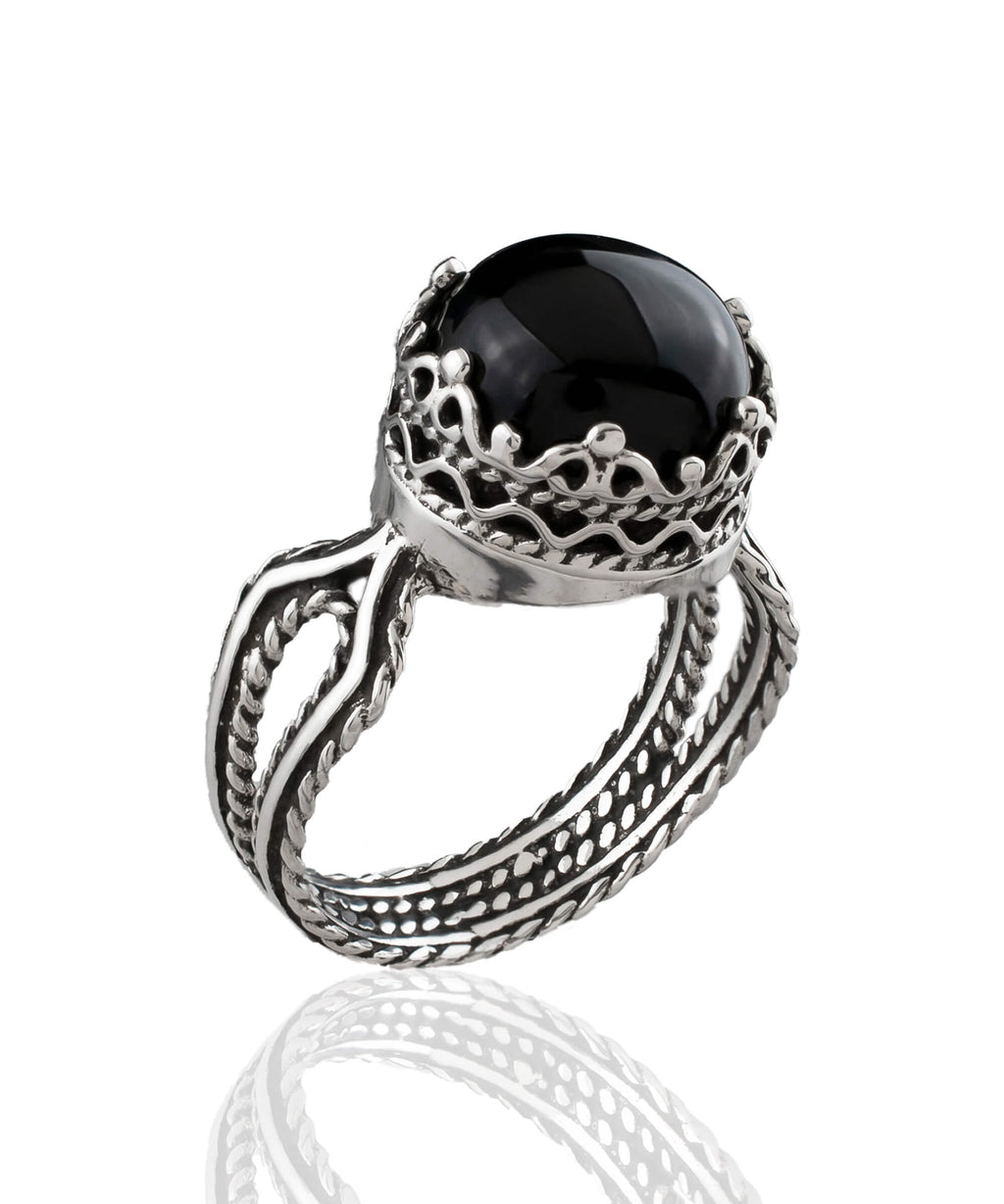 Black Onyx Gemstone Filigree Art Women Sterling Silver Cocktail Ring