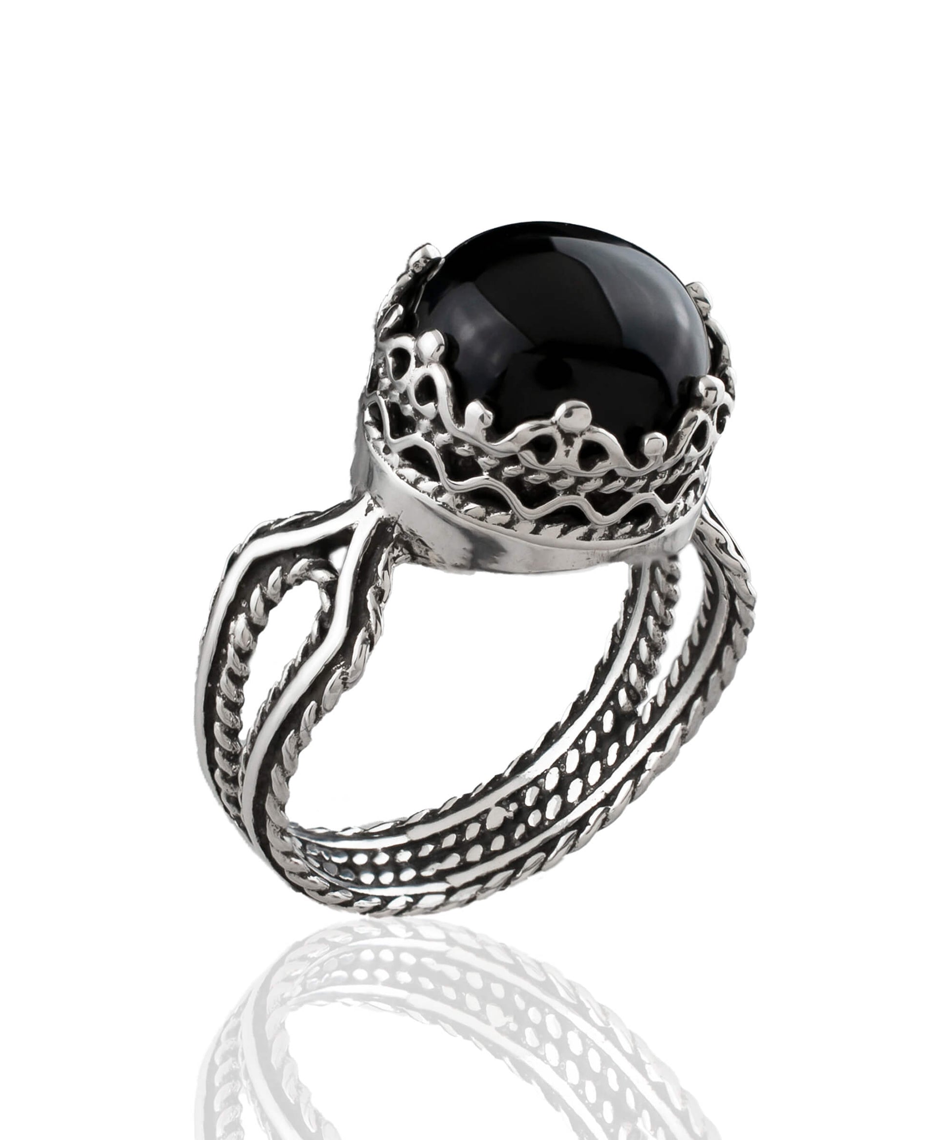 Black Onyx Gemstone Filigree Art Women Sterling Silver Cocktail Ring
