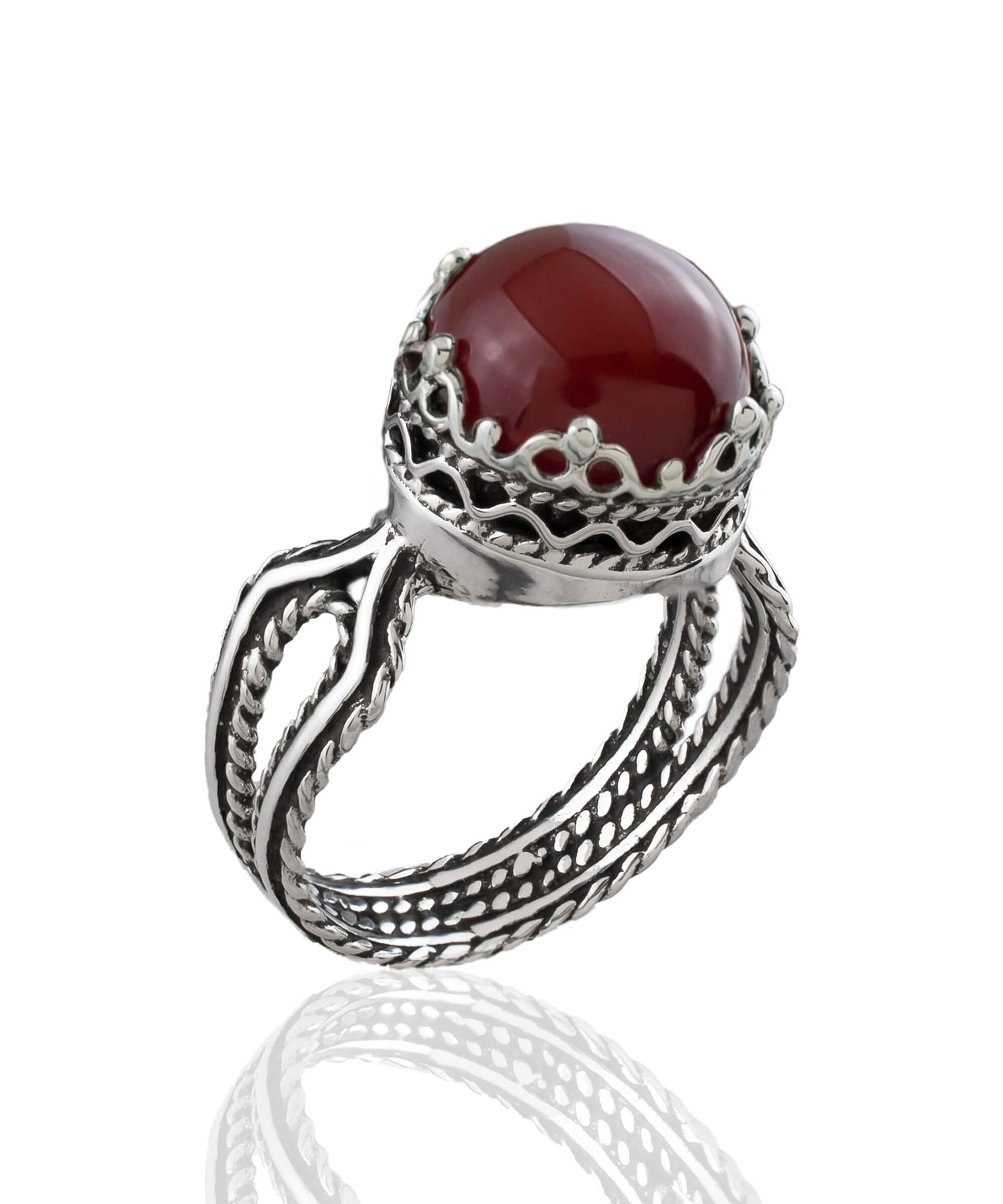 Carnelian Gemstone Filigree Art Women Sterling Silver Cocktail Ring
