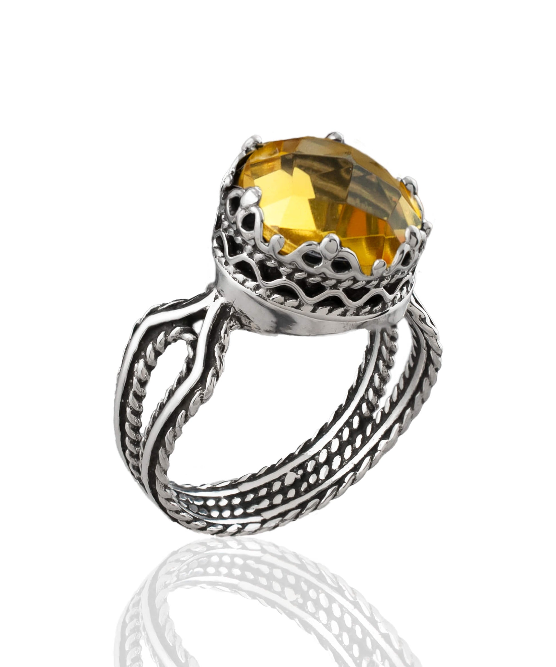 Citrine Gemstone Filigree Art Women Sterling Silver Cocktail Ring