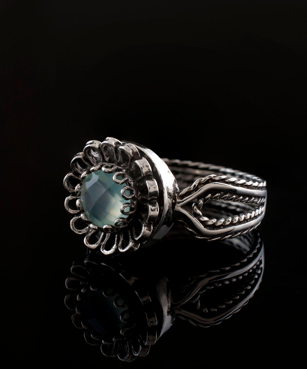 Aqua Chalcedony Gemstone Sterling Silver Women Cocktail Ring