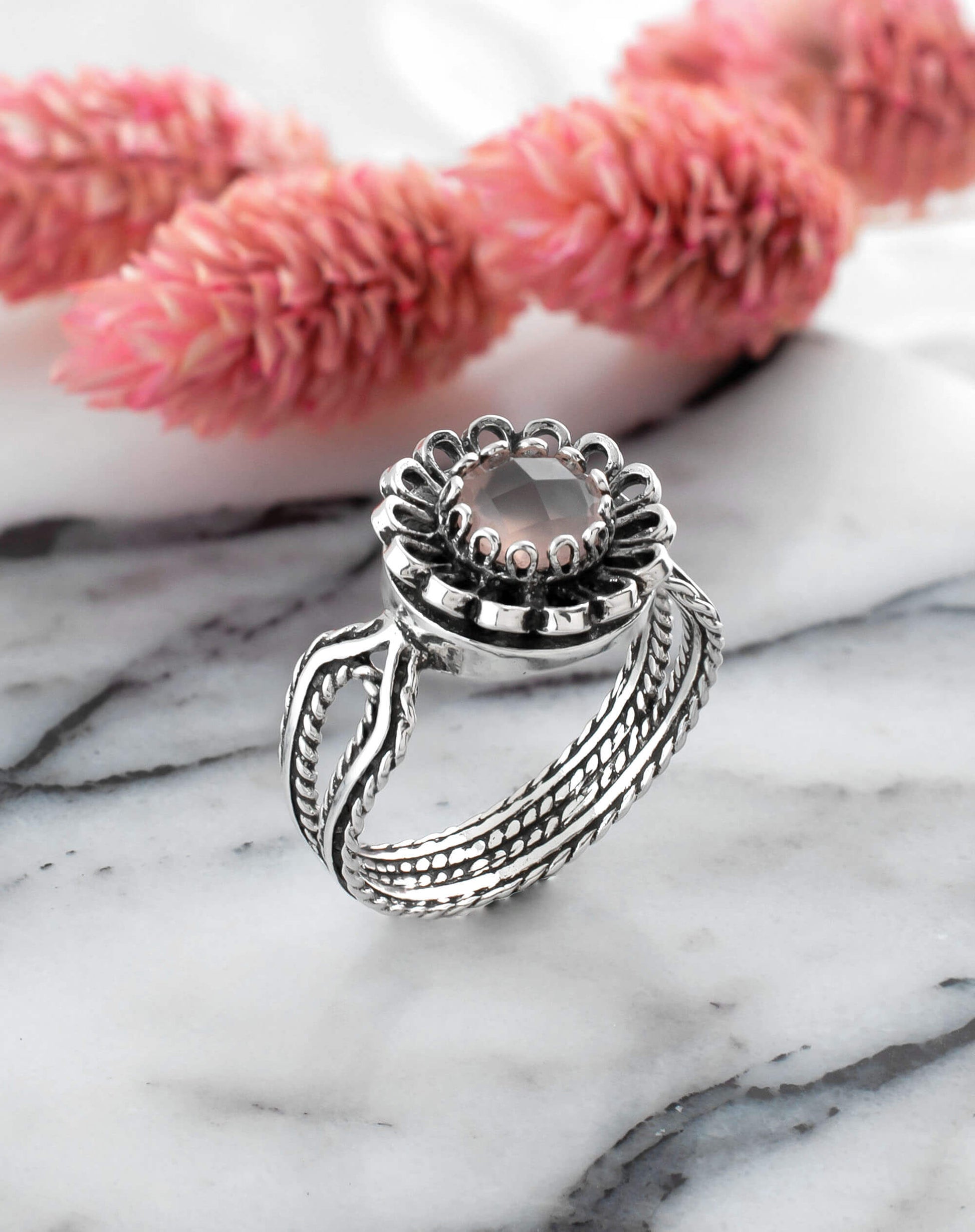 Pink Chalcedony Gemstone Sterling Silver Women Cocktail Ring