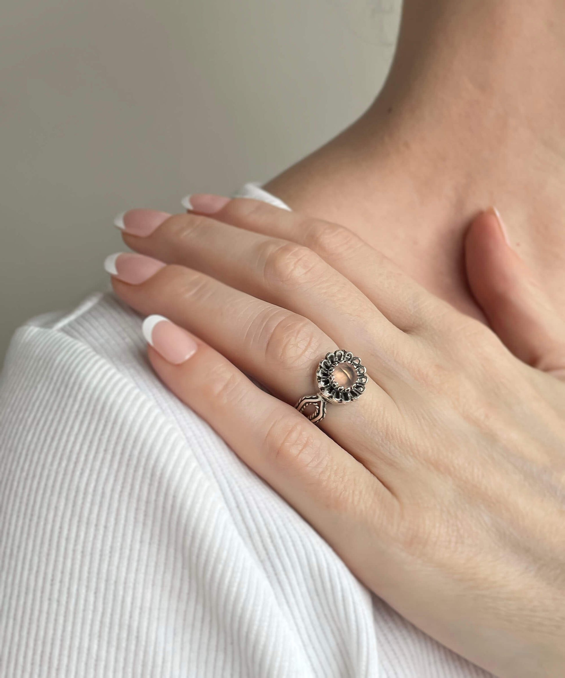 Pink Chalcedony Gemstone Sterling Silver Women Cocktail Ring