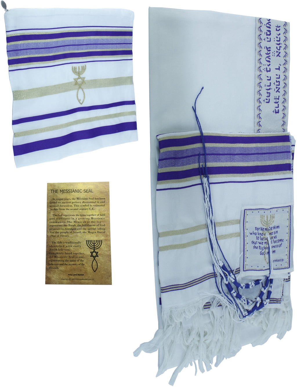Holylandmarket Mens Purple with Gold Messianic Shawl / Tallit - the Messiah Tallit Small