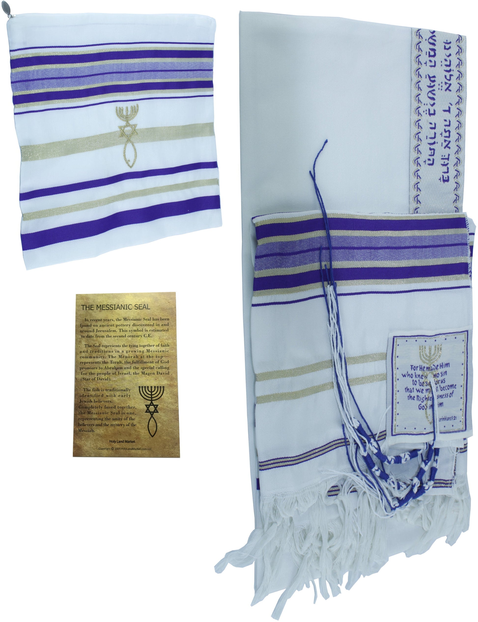 Holylandmarket Mens Purple with Gold Messianic Shawl / Tallit - the Messiah Tallit Small