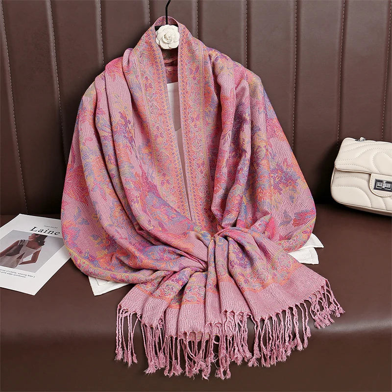 Women Paisley Scarf Cashmere Feeling Pashmina Shawls Tassel Hijab Head