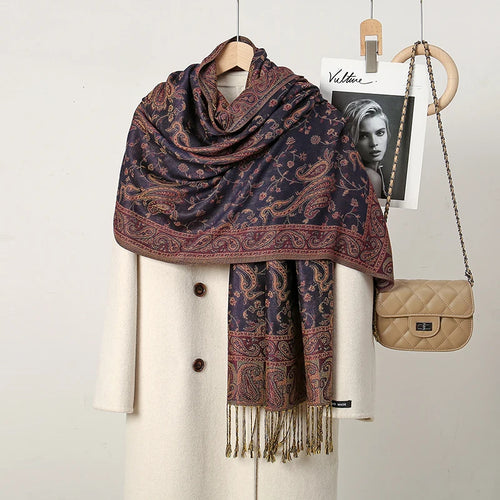 Ethnic Paisley Embroidery Viscose Hijab Retro Cashew Cotton Muslim