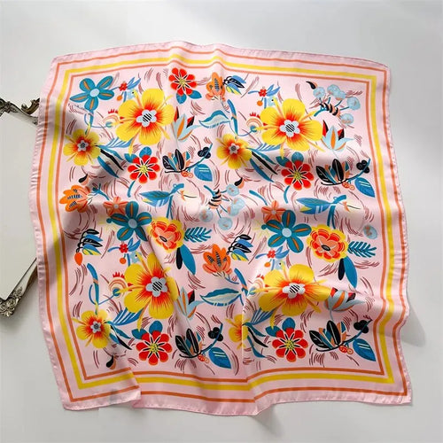 Luxury Print Silk Feeling Square Scarf Women Spring Neck Tie Shawl
