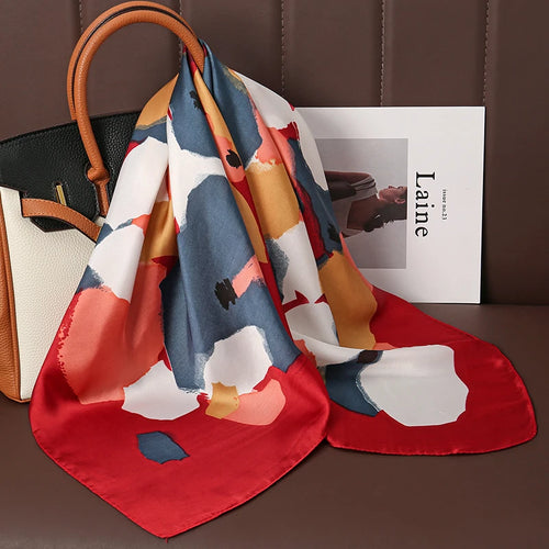Luxury Print Satin Silk Square Scarf for Women Shawl Hijab Neckerchief