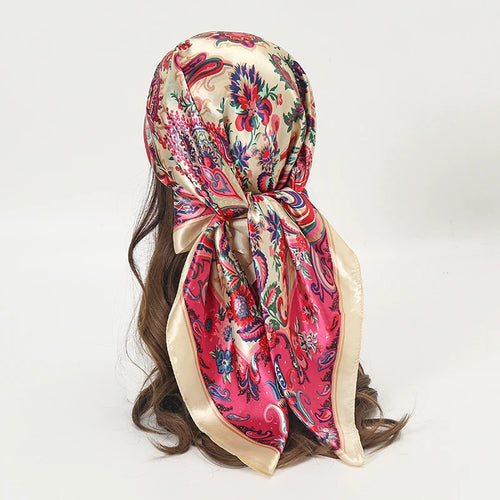 Satin Square Scarf Women Muslim Hijab Elegant 2023 Print Silk