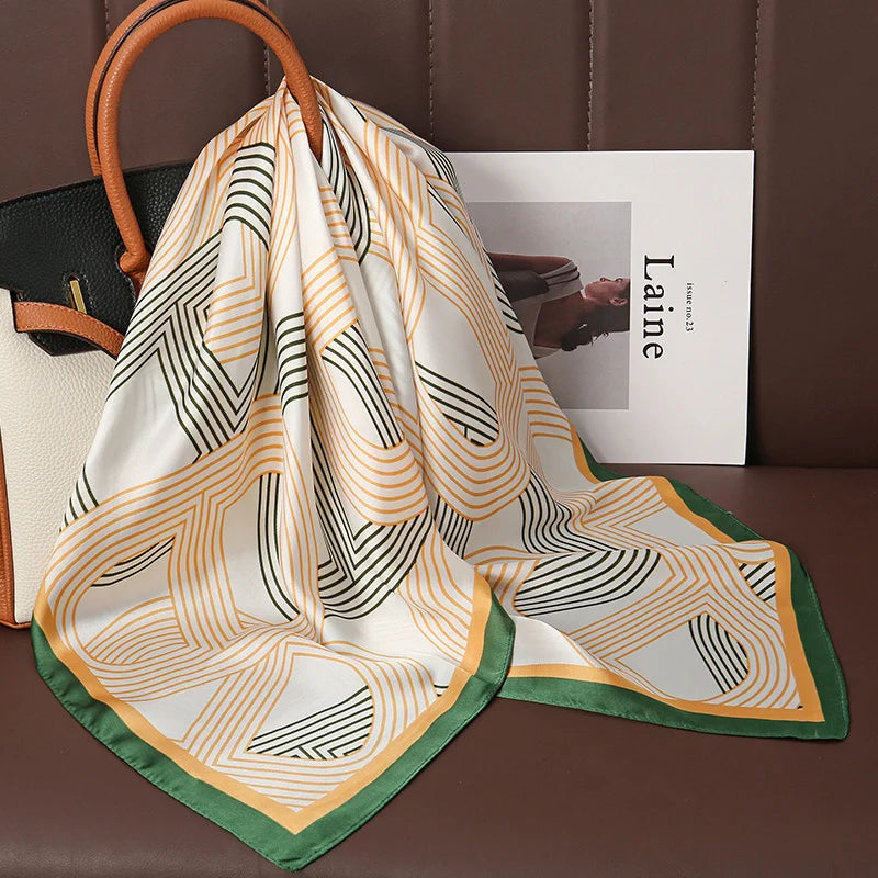 Luxury Print Satin Silk Square Scarf for Women Shawl Hijab Neckerchief