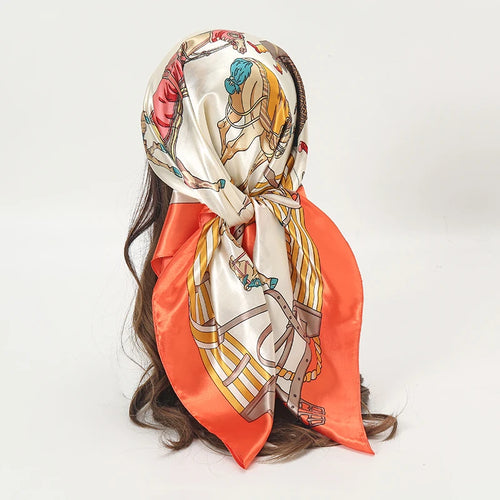 Satin Square Scarf Women Muslim Hijab Elegant 2023 Print Silk