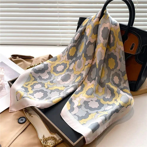 Luxury Print Silk Feeling Square Scarf Women Spring Neck Tie Shawl
