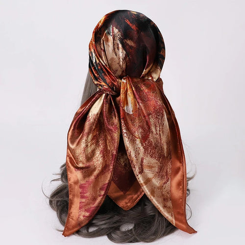 Satin Square Scarf Women Muslim Hijab Elegant 2023 Print Silk